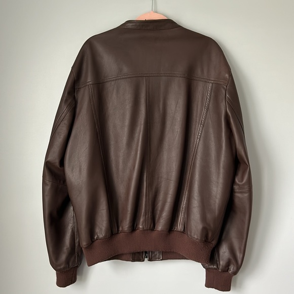 Italian men's genuine leather bomber jacket, warm, brown, size XXL made in Italy - Picture 2 of 13